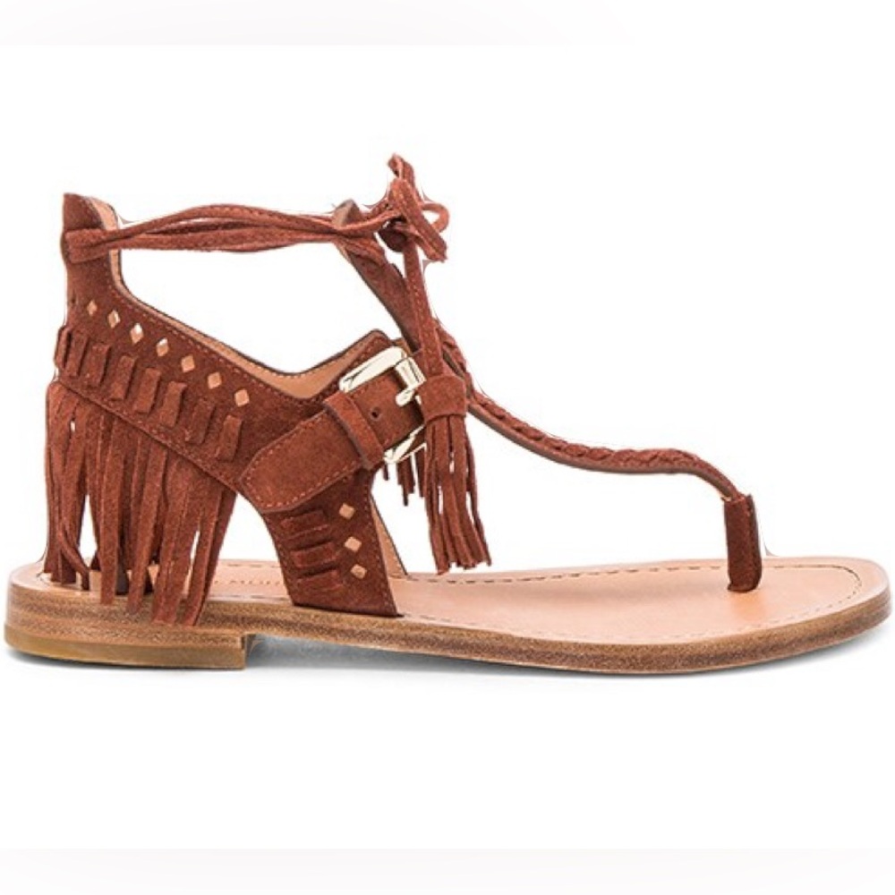 SIGERSON MORRISON Suede Alysa Fringe Sandal, Size 7, Excellent Condition